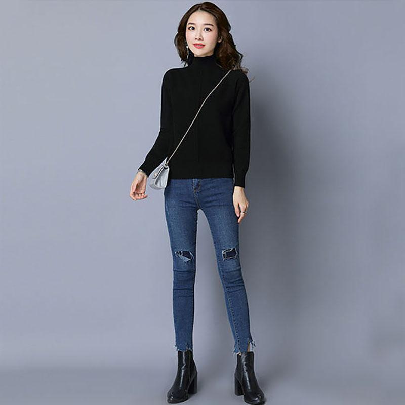 Sweater Women Half Turtleneck Pullover Knitwear Korean Version Pure Color Fluffy Plus Velvet Top Trending Sweater Autumn Winter