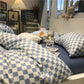 Nordic Style Light Luxury Four-piece Bed Linen Autumn and Winter Brushed Duvet Cover Simple and Fashionable Checkerboard Bedding Set