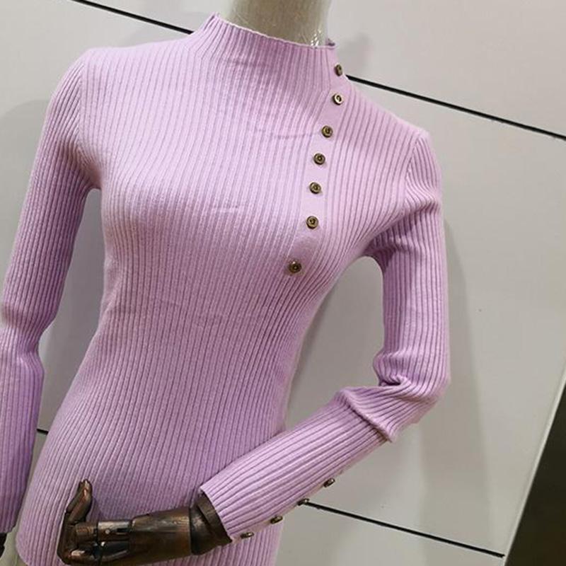 Spring and Autumn Thin Bottoming Shirt Casual Long-sleeved Short-sleeved Sweater Women's Slim Slimming Half-high Collar Buttoned White Sweater Top