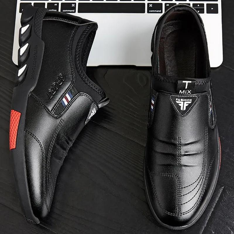 Spring Casual Leather Shoes Soft Bottom Breathable Men's PU Sneakers All Match British Business Lacing Shoes Outdoor Sports Shoes