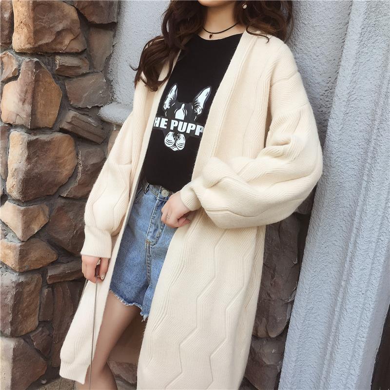 Spring and Autumn Casual Cardigan Lazy Wind Mid-length Knitted Coat Loose Long-sleeved Sweater