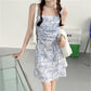 Women's Summer and South Korean Versatile Short Skirt Printed Pleated Suspender Dress