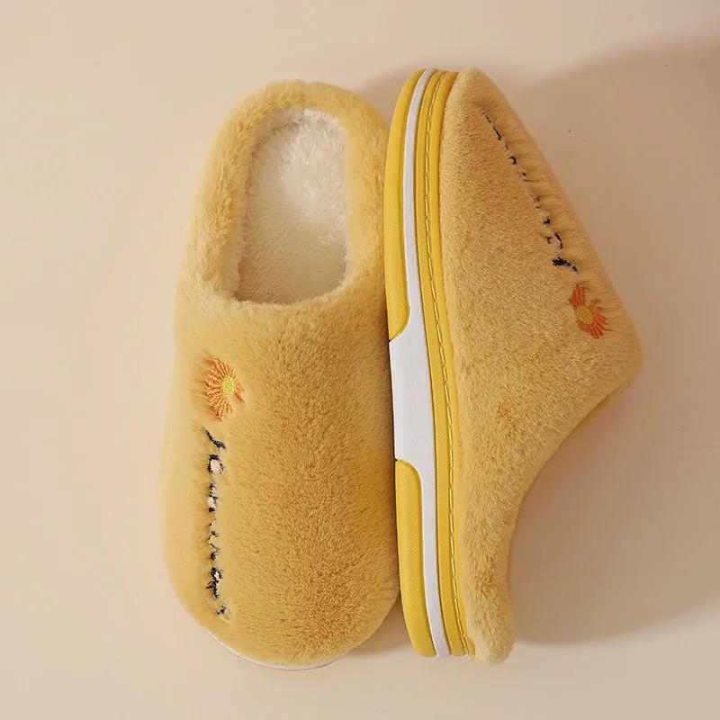 Autumn and Winter Pure Cotton Slippers Indoor Non-slip Soft-soled Shoes Warm Simple Plush Cotton Shoes