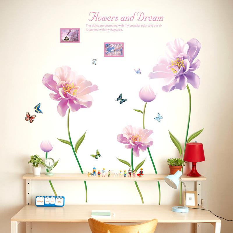 Pink flower room porch study corridor bathroom TV background decorative wall stickers murals