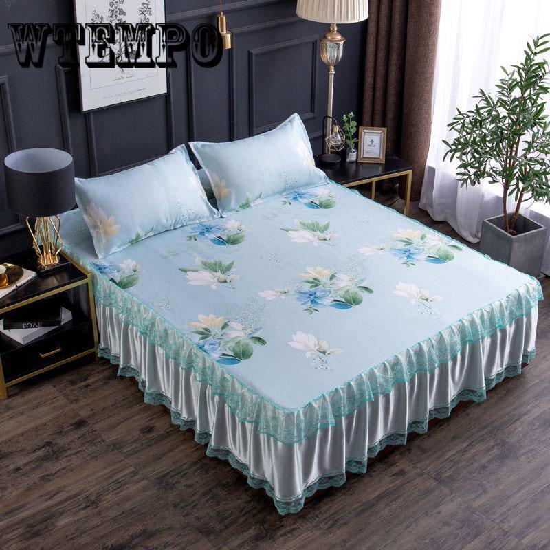 Summer Cool Ice Silk Bed Sheet Pillow Case Set Bedding 3 Pcs Set