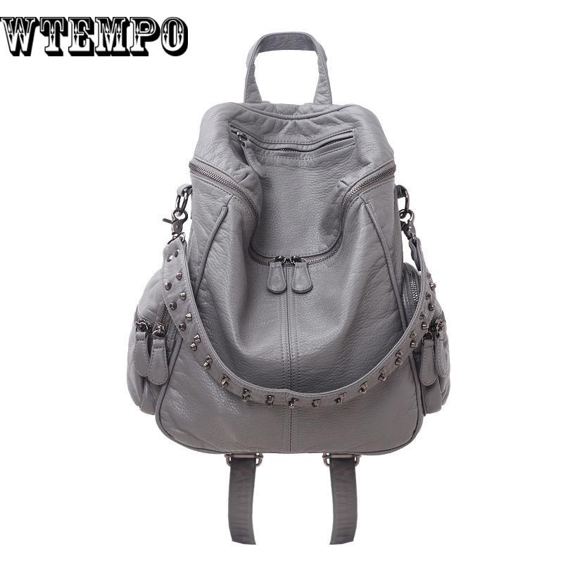 Backpack Women Version Fashion Leather School Rucksack College Shoulder Satchel Travel Bag Solid