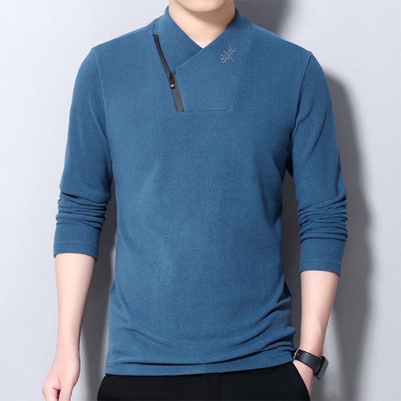 Men's Stand-up Collar Warm Round Neck Solid Color Bottoming Sweatshirts Long-sleeved Sweater Double-sided Fleece De Velvet
