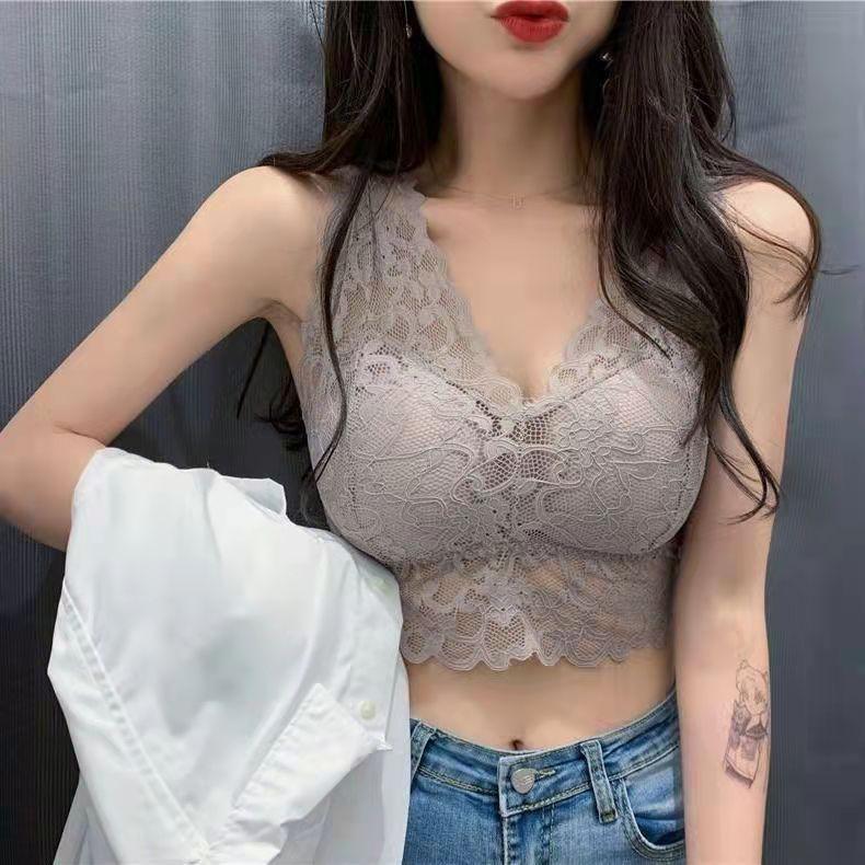 Women's Sexy No Steel Ring Beautiful Back Lace Underwear Bra Women Gather Anti-sagging Thin Bra Outer Wear Running Training Fitness Yoga Underwear