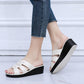 Ladies High Heel Slippers Summer Thick Bottom Home Outdoor Non-slip Slippers Women Summer Shoes Soft Bottom Wedge Heel Rhinestone Sandals