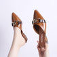 Plus Size Women Slippers Outdoor High Heels Non-slip Office Lady Pointed Toe Leather Sandals