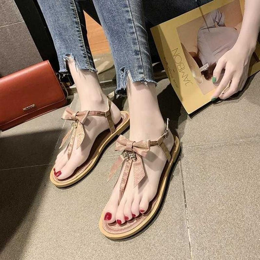 Flip-toe Sandals Female Rhinestone Fairy Style Female Summer All-match Flat-bottom Student Roman Beach Sandals