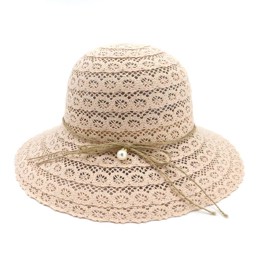 Straw Hat Women Straw Hat Foldable Outdoor Travel Seaside Beach Sunscreen Cap Pearl Hat