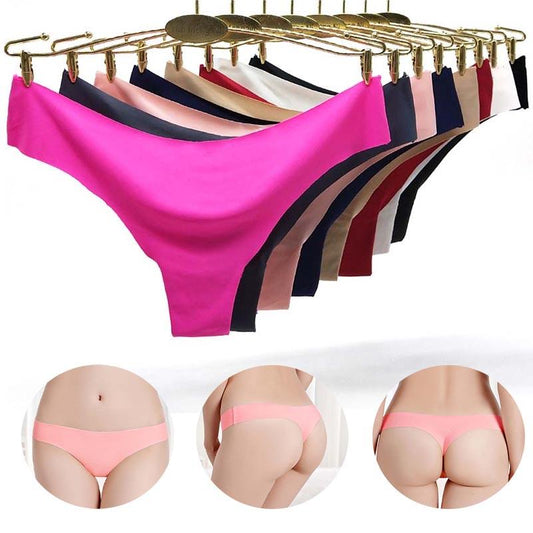 6 Pieces/set of Ice Silk Seamless T-shaped Panties Feminine Fashion Large Size Wide Belt Pure Color Panties