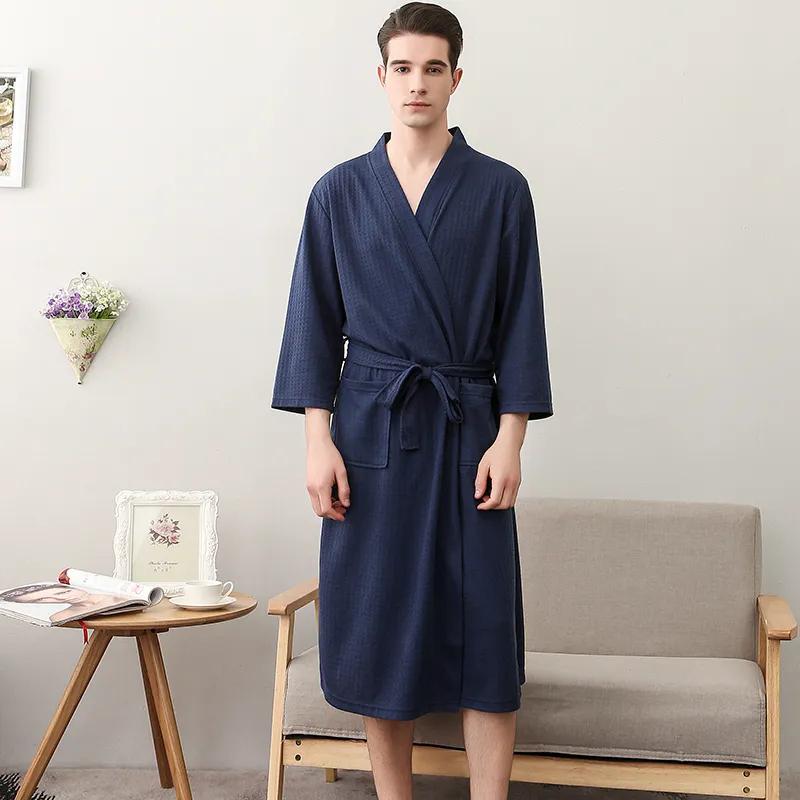 Spring and Summer Pajamas Cotton Long Bathrobe Pajamas Male Couple Pajamas Home Clothes Thin Pajamas Large Size
