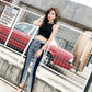 Summer Fat Girl Pants Female Loose Large Size Stitching Jeans High Waist Slimming Pants
