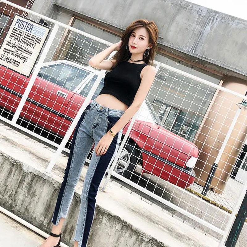 Summer Fat Girl Pants Female Loose Large Size Stitching Jeans High Waist Slimming Pants