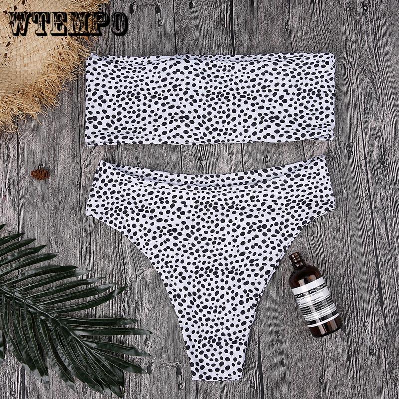 WTEMPO Leopard Printed Strap Bikini Leopard Printed High Waist Split Sexy Swimsuit