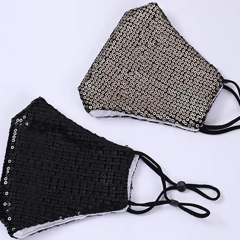 Ladies Cotton Sequin Masks Fall Winter High Quality Masks Warm Anti-smog Masks Solid Cotton Breathable Masks Adult Windproof Holiday Party Masks