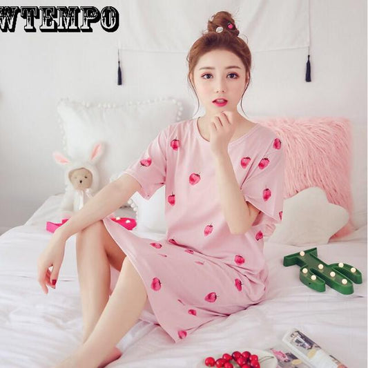 Cartoon Short Sleeve Summer Pajamas Women Cute Night Skirt