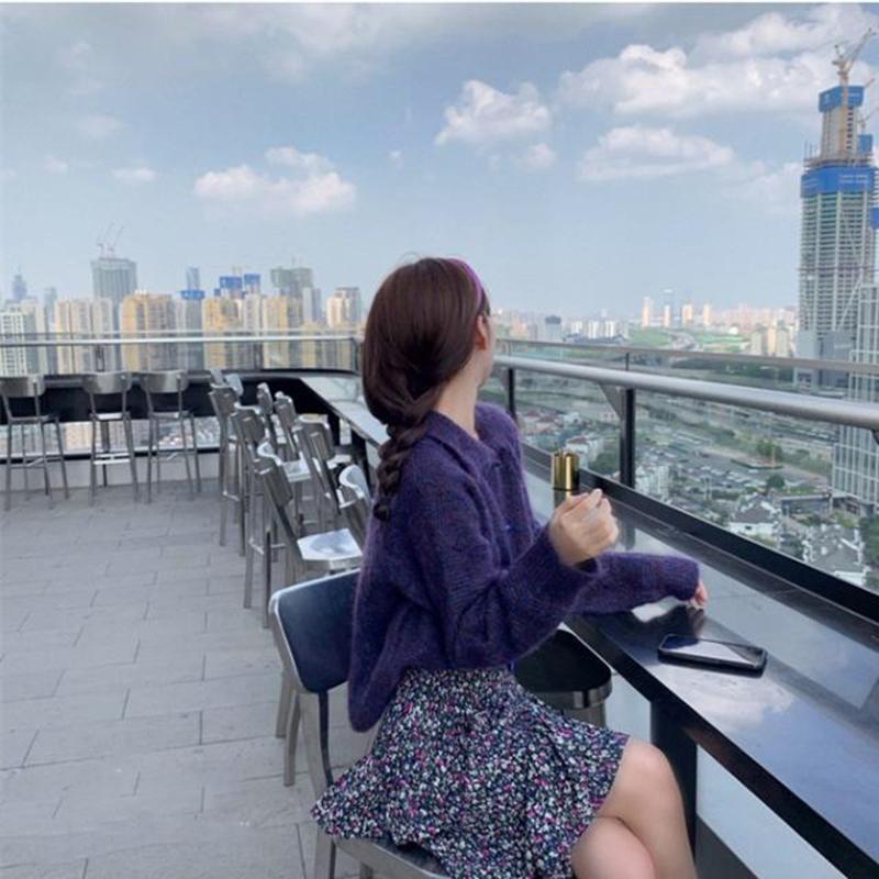 Autumn  Winter College Style Horn Button Knitted Cardigan Jacket Women Casual Fashion Loose Long-sleeved Simple Top