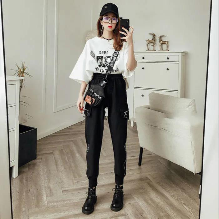 WTEMPO Women Zipper Decoration Joggers Pants Casyal Sport Long Sweatpants Loose Casual Baggy Trousers