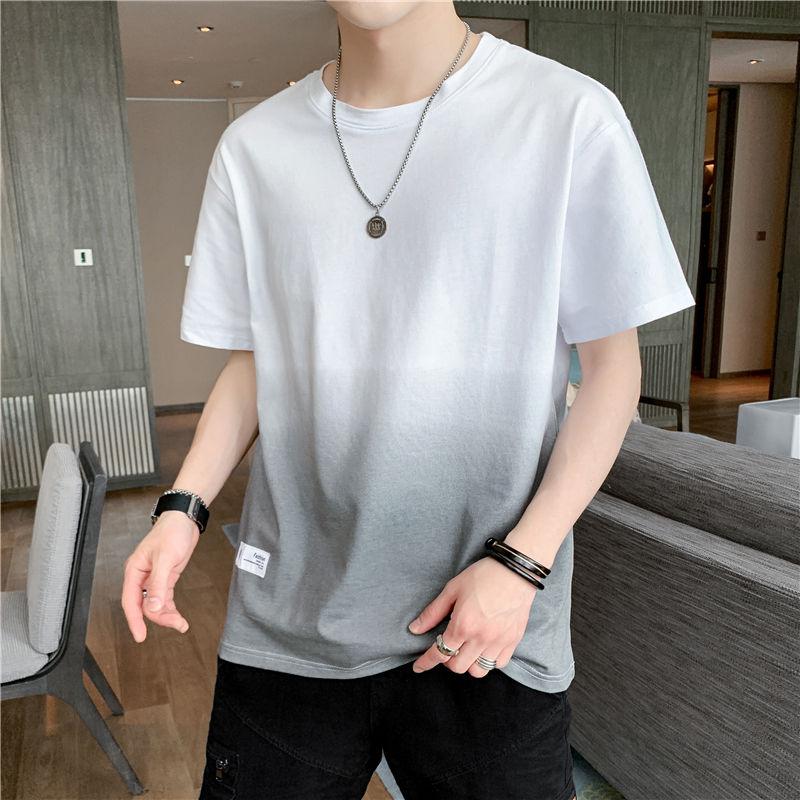 Men's Summer All-match Short-sleeved T-shirt Gradient Clothes Pure Cotton Loose Half-sleeved Men's Shirt