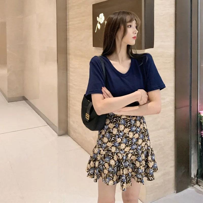 Woman Skirts Girls Large Size A-line Skirts Female Breathable Floral Print Skirt Summer Color Matching High Waist Skirt