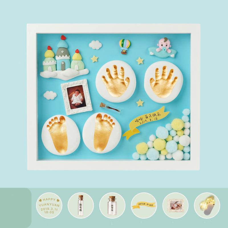 Baby's Hand and Foot Impression Mud Fetal Hair Souvenir Photo Frame Newborn Baby's Hand and Foot Impression Permanent Full Moon Hundred Day Gift