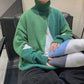 Turtleneck Sweater Men's Autumn and Winter Trend Color Matching Thick Knit Sweater Korean Version of All-match Loose Sweater