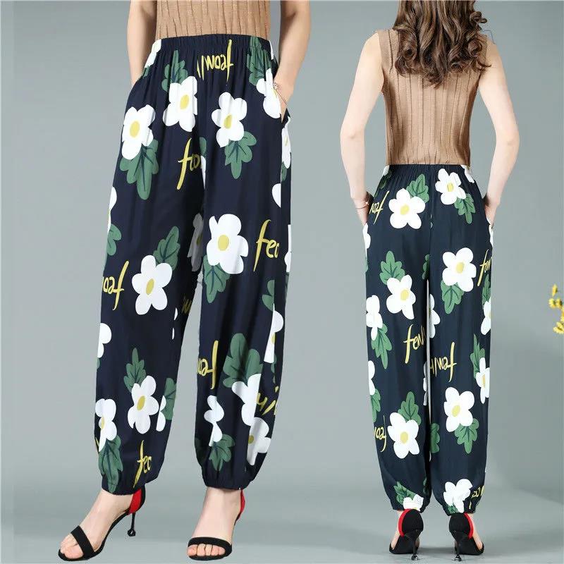 Women's Pants Spring and Summer Thin Dancing Bloomers Anti-mosquito Pants Outer Wear Cotton Silk Long Pants