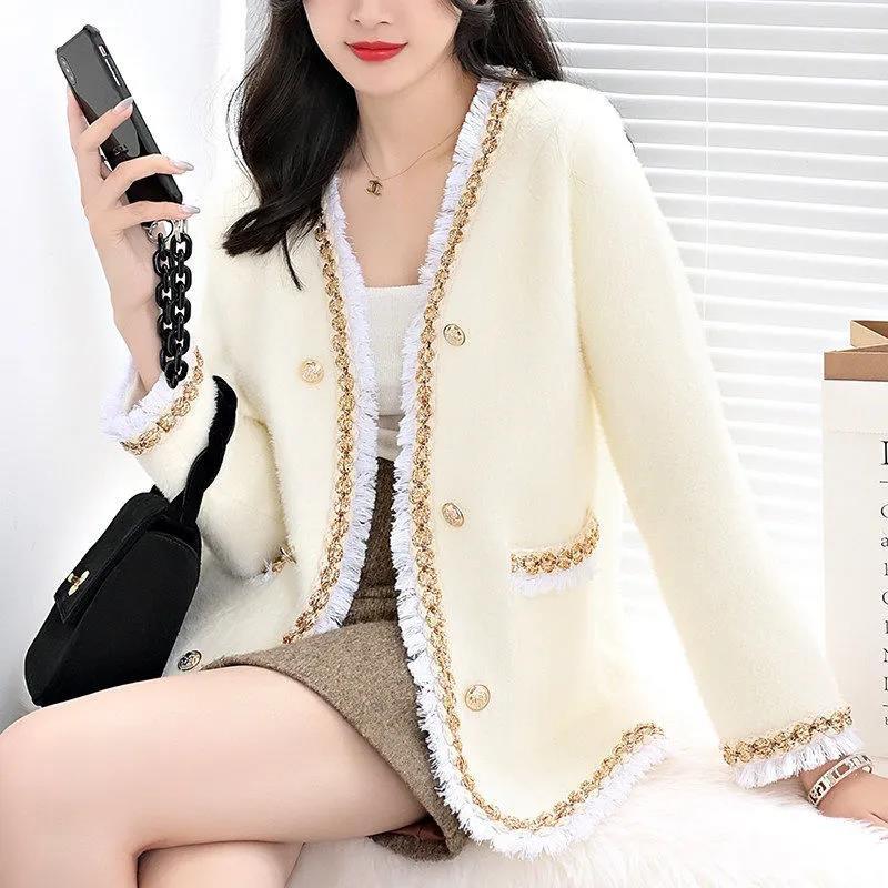 Imitation Mink Fleece Sweater Coat Cardigan Women's Spring and Autumn Style All-match Western Style Small Fragrance Knitted Top