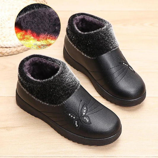 Women's Winter Warmth Velvet Leather Cotton Shoes Middle-aged Elderly Thick Shoes Oil-proof Waterproof Non-slip Mother's Booties High-top Cotton Shoes