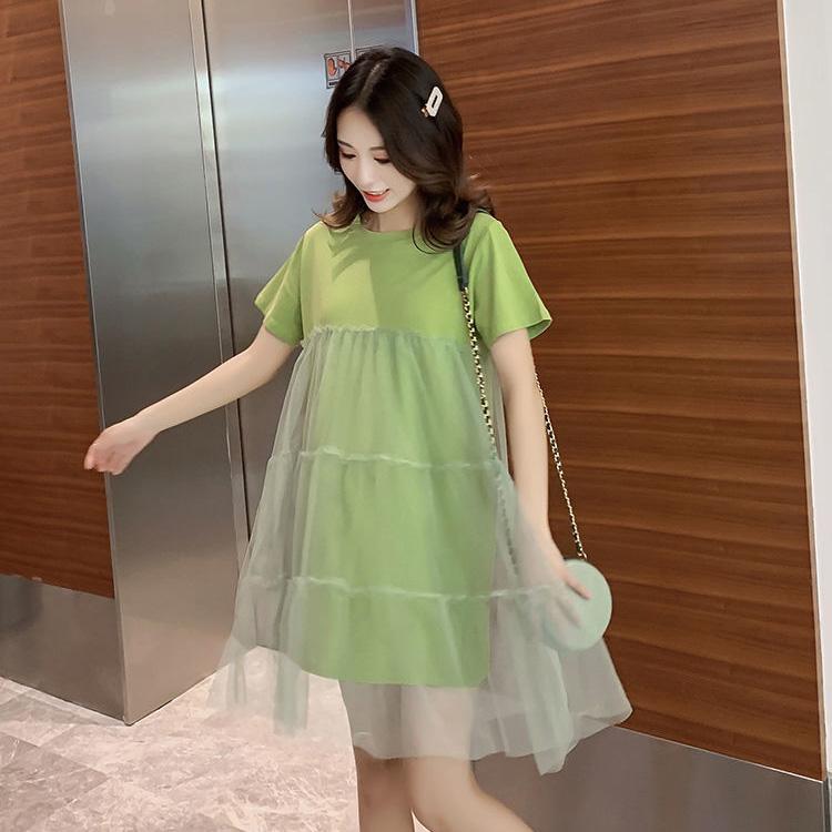 M-XXXL Girly Veil Women's Summer Dress Short Sleeve Round Neck Printing Knee-length Daily Wear Office Dating Party
