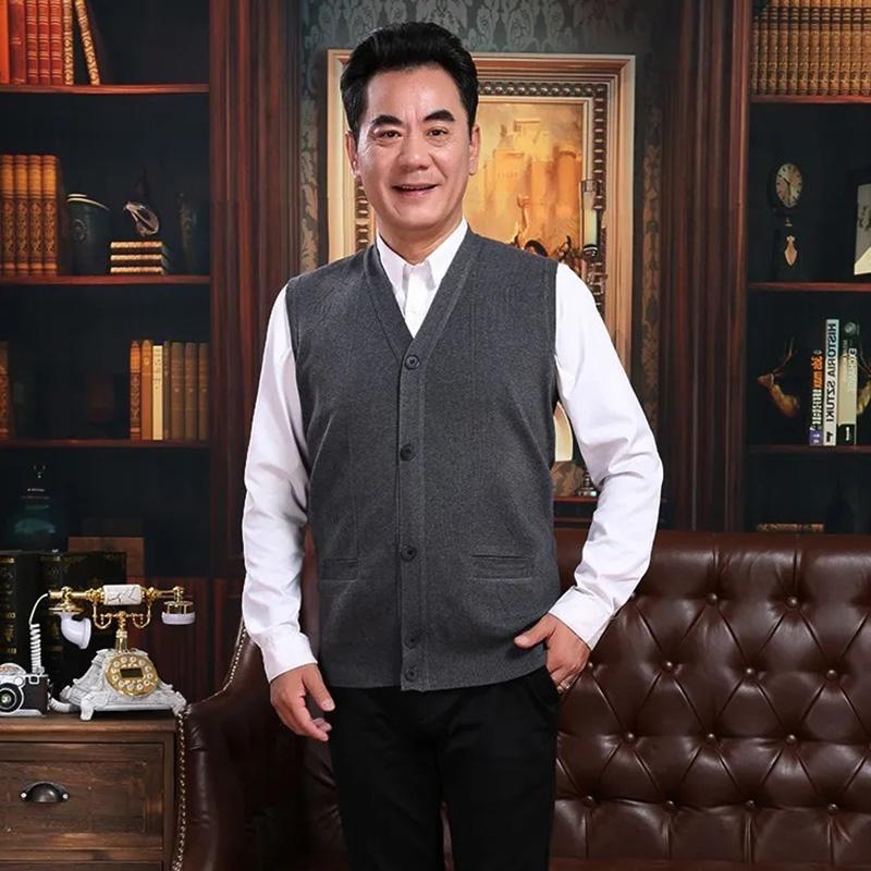 Spring and Autumn Middle-aged and Elderly Woolen Vest Men's Sleeveless Knitted Cardigan Spring and Autumn Thin Vest