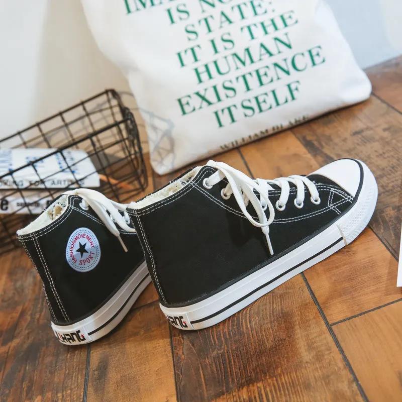 Plus Velvet Thick High-top Canvas Shoes Women Korean Winter Cotton Shoes All-match Cotton Shoes