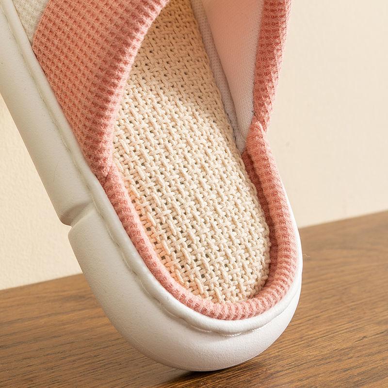 Breathable Linen Slippers Women Men Indoor Slippers Soft Sole Cartoon Design Lovers Home Floor Shoes Lovers Fashion Slippers
