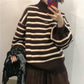 O-Neck Pullovers Women Chic Soft  Sweaters Tops Sweet Student Loose Striped Knitted Pullover