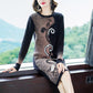 Autumn Winter High-end Women Thick Sweater Long Round Neck Print Long-sleeved Sweater Dress Slim Stretch Warm Base Pullover Sweater