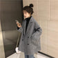 Winter Korean Mid-length Loose Lapel Thick Woolen Coat Women Retro Plaid Coat