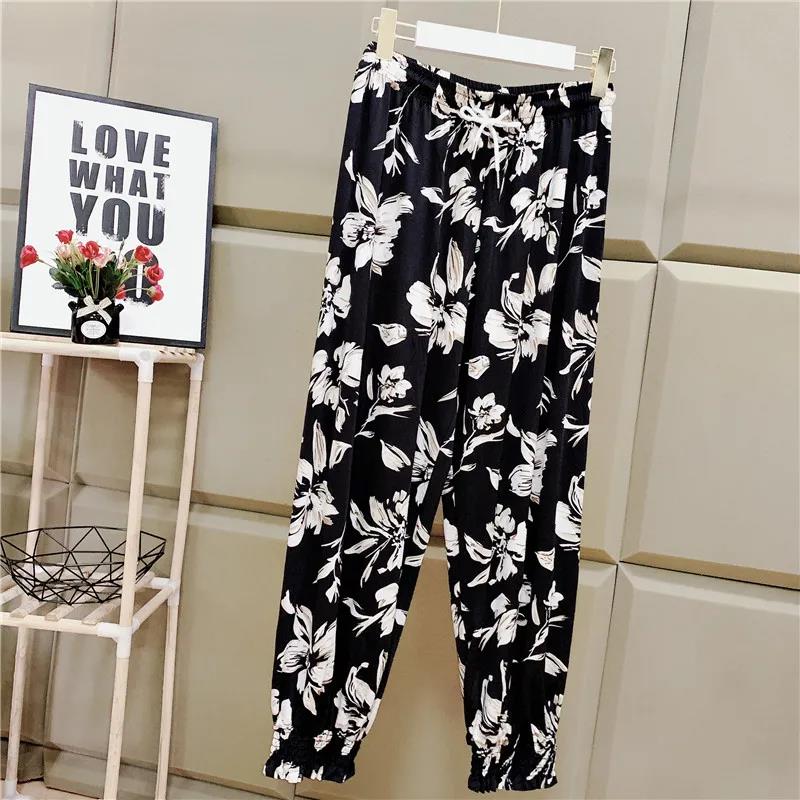 Summer Cool Ice Silk Pants New High Waist Bloomers Casual Harem Pants Ethnic Loose Plus Size Carrot Pants