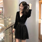 Nightclub Women's Tassel Velvet Was Thin V-neck Sexy Dress Night Ladies Temperament Dress Skirt
