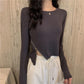 Fall Women's zipper Round O-neck Autumn Long Sleeve Casual slim T-shirt Blouse Pure color Leisure Pullover