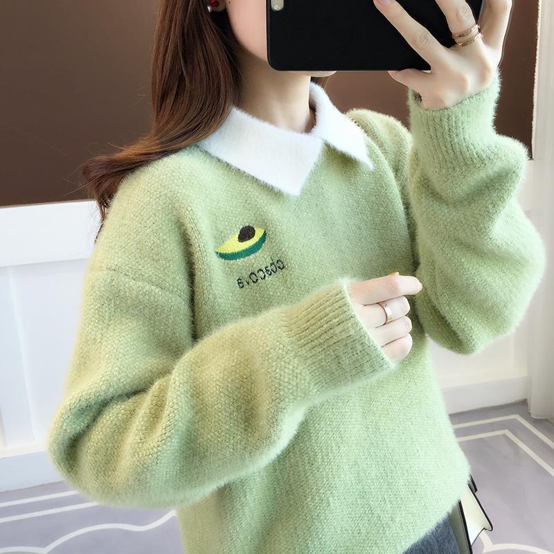 Autumn and Winter Loose Sweater Mink Velvet Knitted Jacket Fashion Simple Young Women's Top
