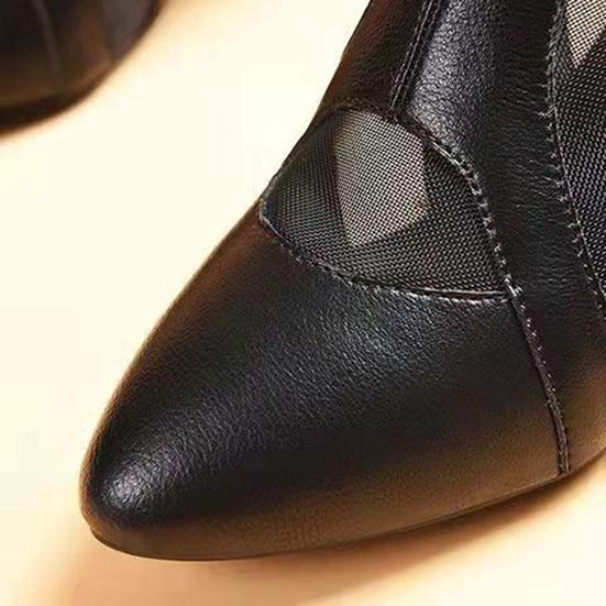 Spring Sandals Women's Summer Mid-heel Hollow Out Single Shoes Office Ladies Large Size Thick Heel Leather Mesh Black Shoes