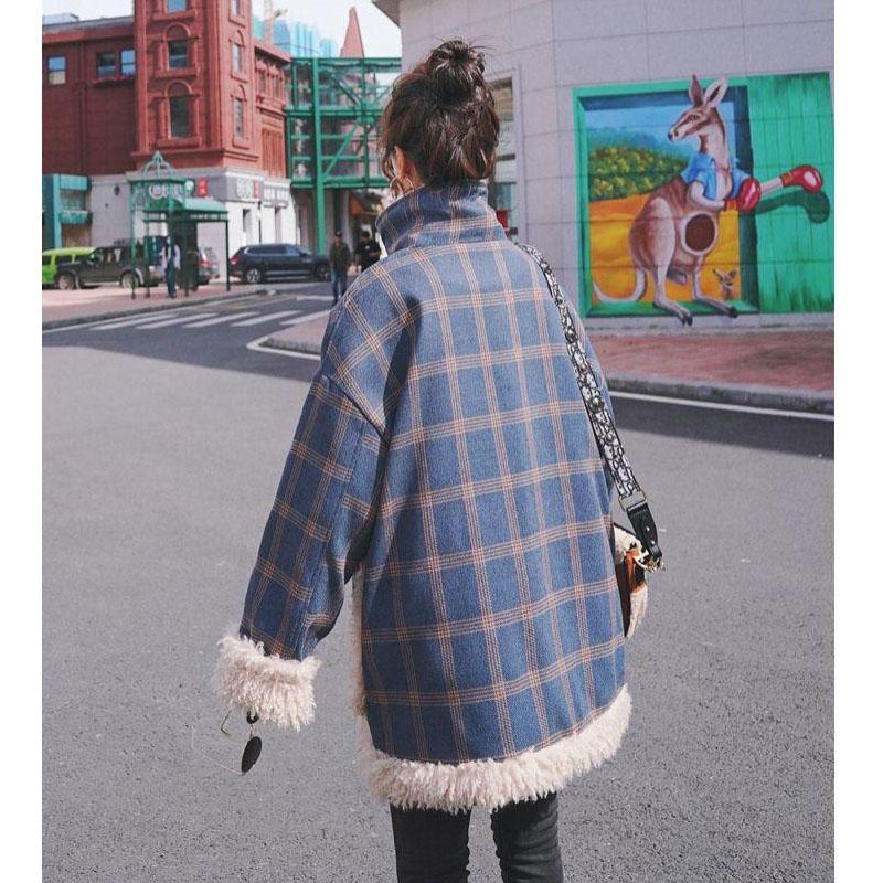 Plaid Lamb Wool Coat Girl Student Padded Overcoming Padded Coat