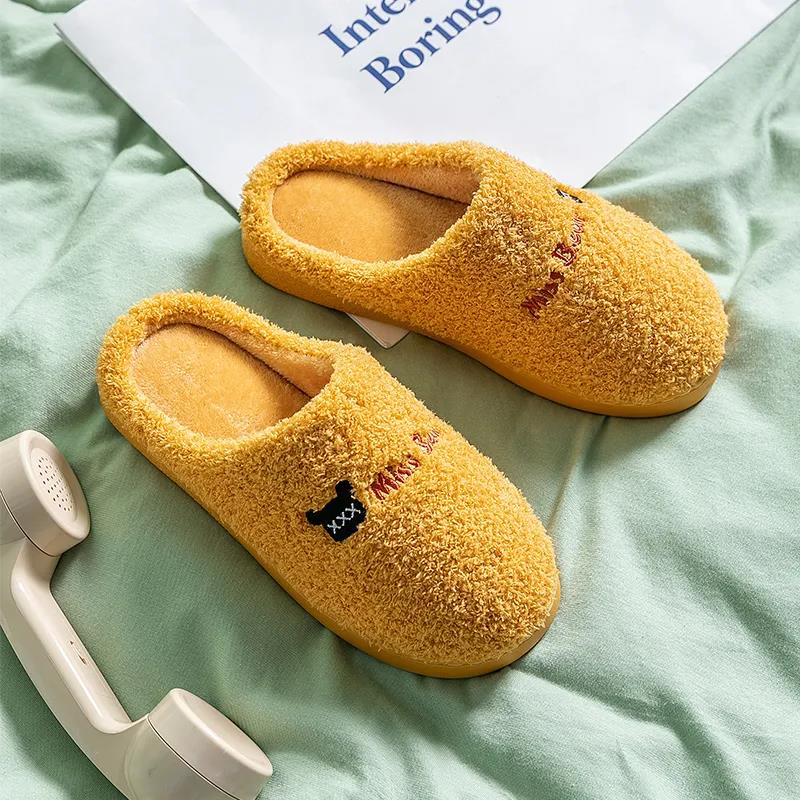 Men and Women 's Cotton Slippers  Thick Bottom Bag with Winter Warm Shoes Home Couples Non-slip Slippers