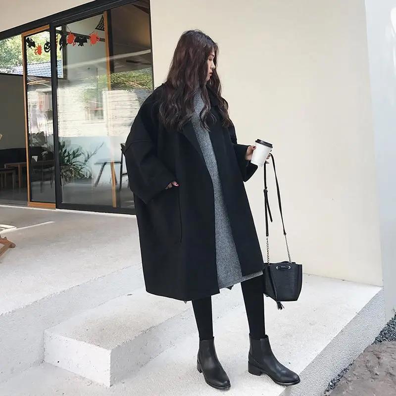Autumn and Winter Woolen Coat Korean Fashion Mid-length Woolen Coat Thickened Over The Knee Plus Size Woolen Coat