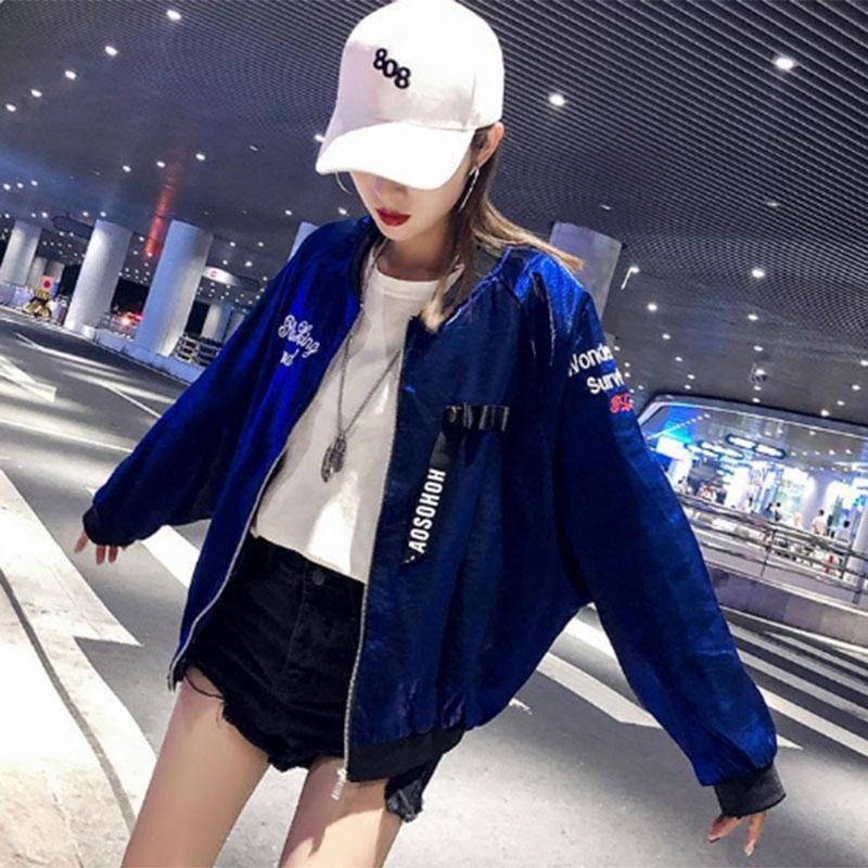 Spring and Autumn Shiny Embroidered Hip-Hop Baseball Uniform Jacket Female Student Korean Version Loose Sportswear Top