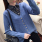 Autumn/Winter Korean Patchwork Pullover Loose Lapel Sweater Female Fake Two Piece Pullover Knitted Sweater Top