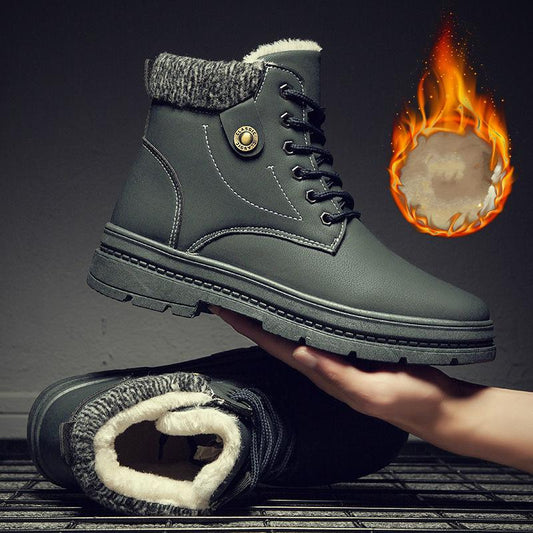 Men Waterproof Martin Boots Winter Plus Velvet Warm Boots Fashion High-top Shoes